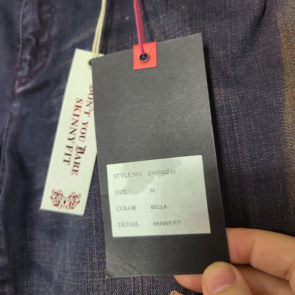Y2K Embellished Pocket Jeans Dark Wash Faded‎ Purple Skinny 30 NWT - Picture 5 of 13